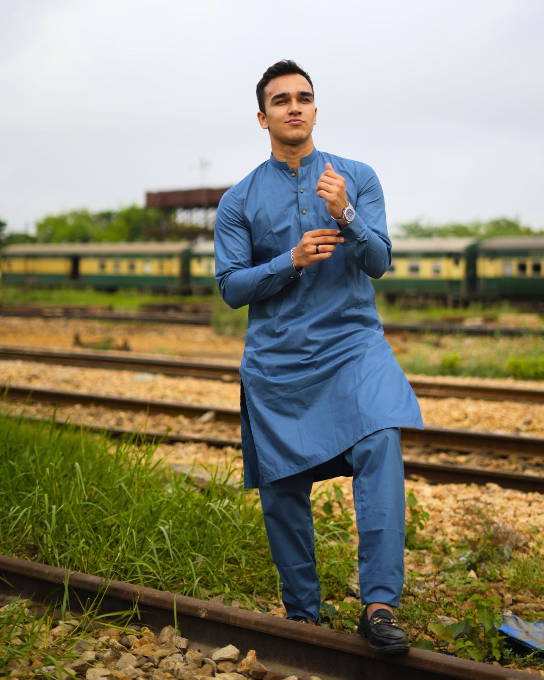 Premium Cotton Satin Kurta Set - Dusty Blue Premium Cotton Satin Kurta Set - Dusty Blue