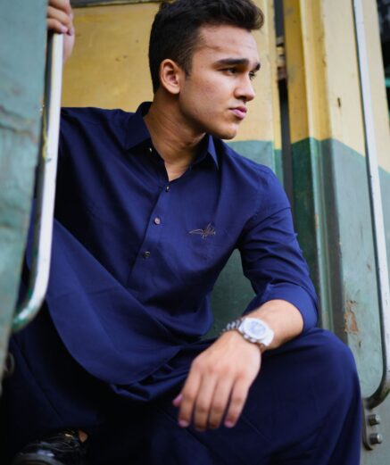 Deep Navy Blue Shalwar Kameez - Washing Wear Fabric
